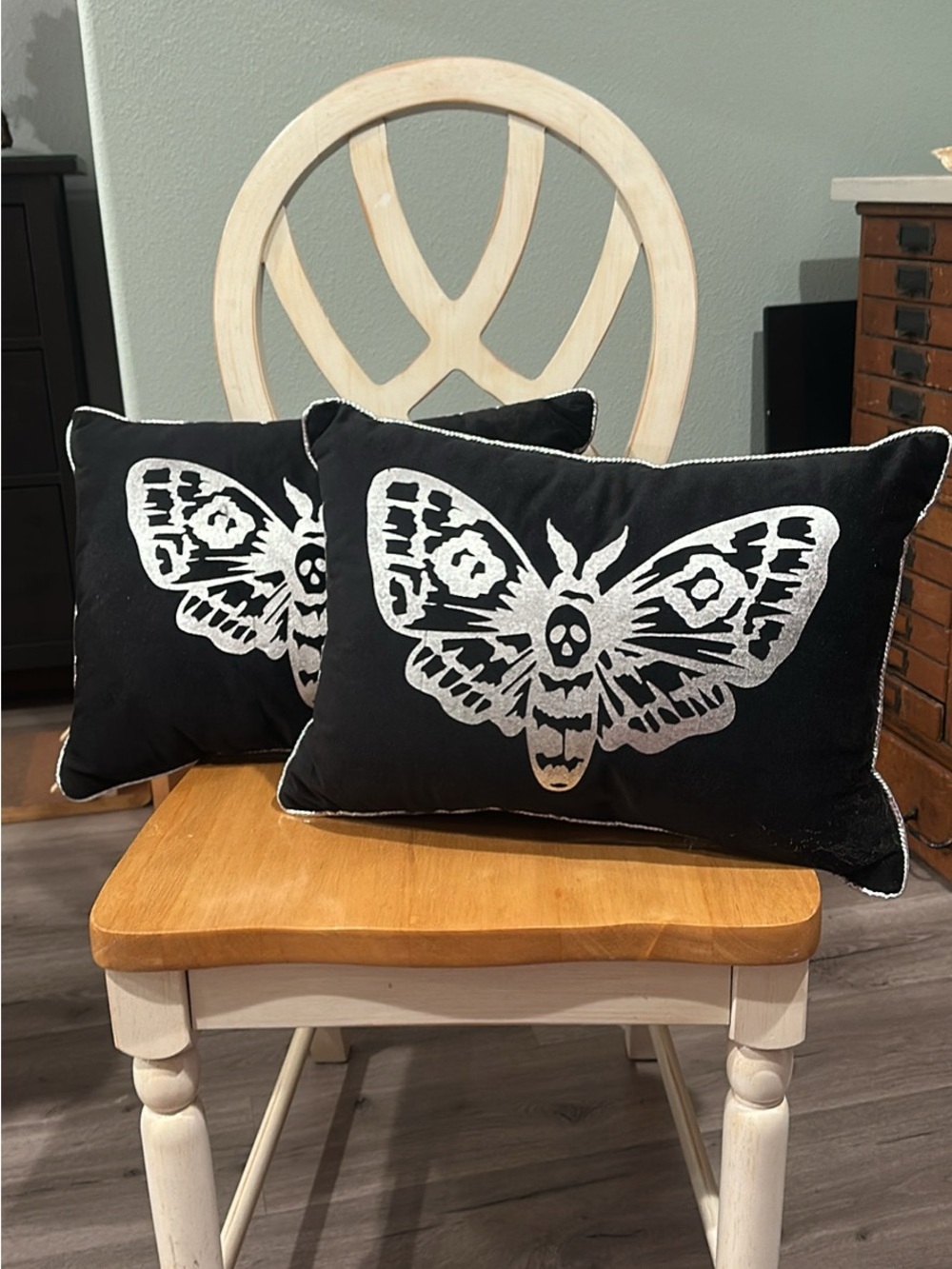 Pair of Black Velvety Deaths-head HawkMothAccent Pillow